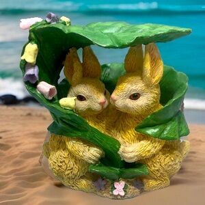 Rare Find- SNUGGLE BUNNIES FIGURINE, FEATURES TWO BUNNIES UNDER A LEAF.
